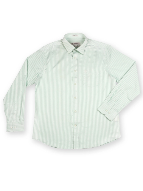 

U.S. Polo Assn. Men Green & Light Grey Striped Tailored Fit Smart Casual Shirt