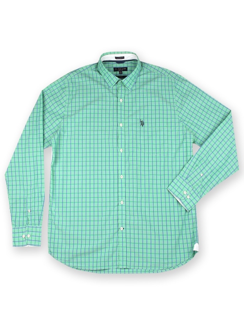 

U.S. Polo Assn. Men Green & Blue Checked Tailored Fit Smart Casual Shirt