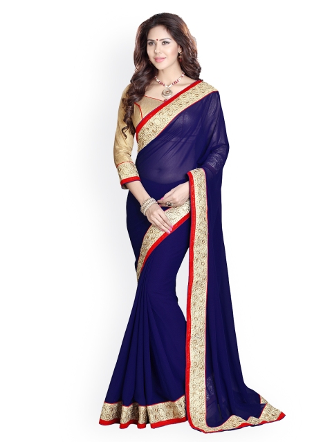 

Mirchi Fashion Navy Embroidered Georgette Fashion Saree, Navy blue