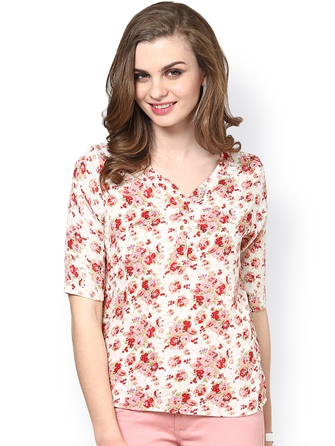 

La Zoire Cream-Coloured Polyester Crepe Printed Top
