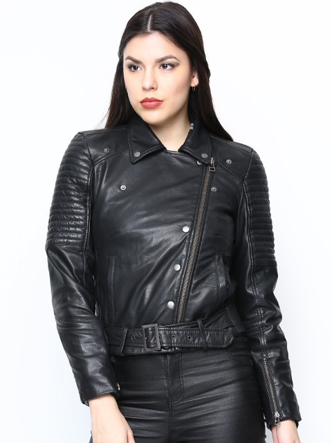 

BARESKIN Women Black Leather Jacket