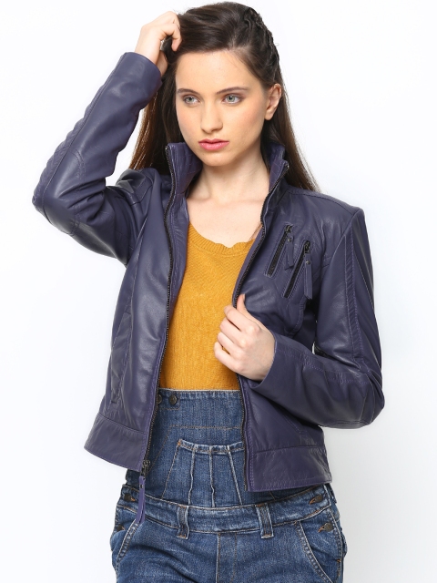 

BARESKIN Women Purple Leather Jacket