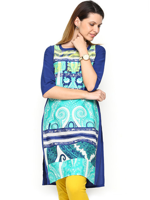 

W Women Blue & Green Paisley Printed Kurta