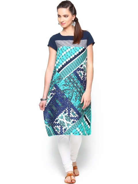 

W Women Sea Green & Blue Printed Kurta