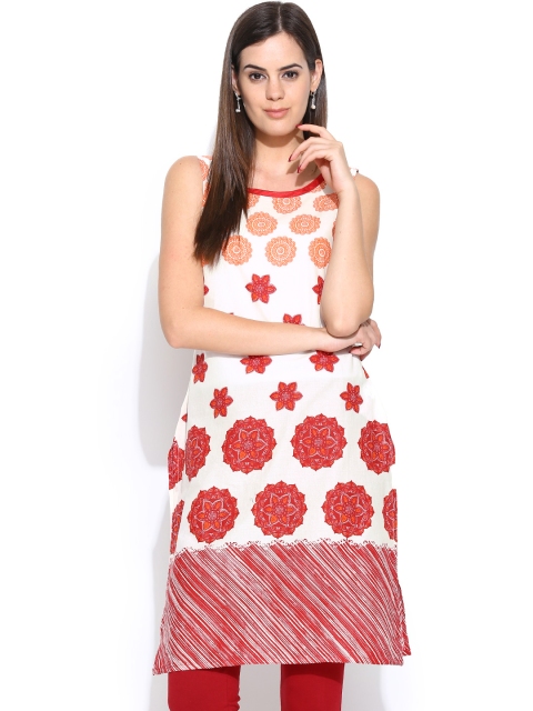 

Aurelia Women Off-White & Red Printed Kurta