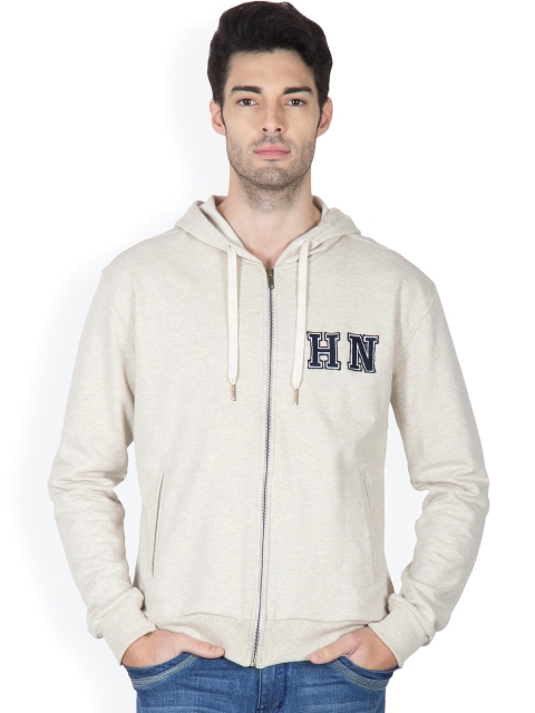 

Hypernation Men Grey Melange Hooded Sweatshirt