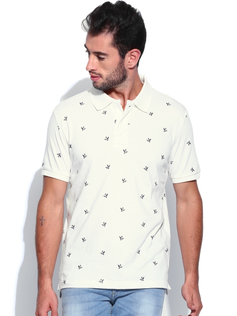 

Flying Machine Men Off-White Printed Polo T-shirt