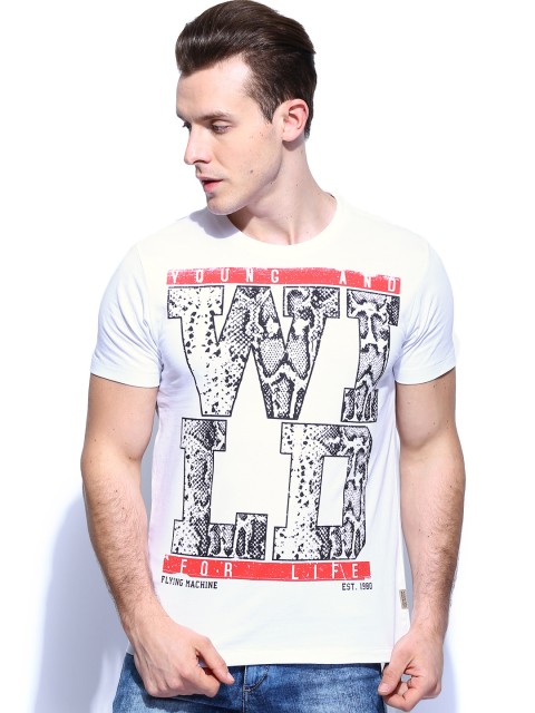 

Flying Machine Men White Printed T-shirt
