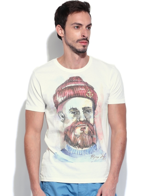 

Flying Machine Men White Printed T-shirt