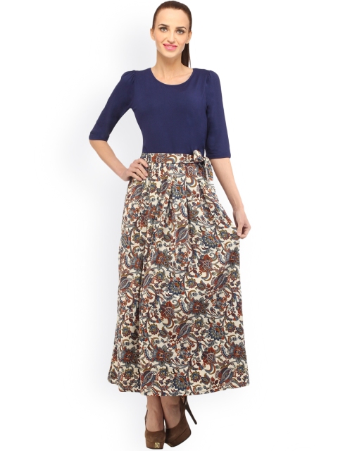 

Cottinfab Blue & Off-White Printed Maxi Dress