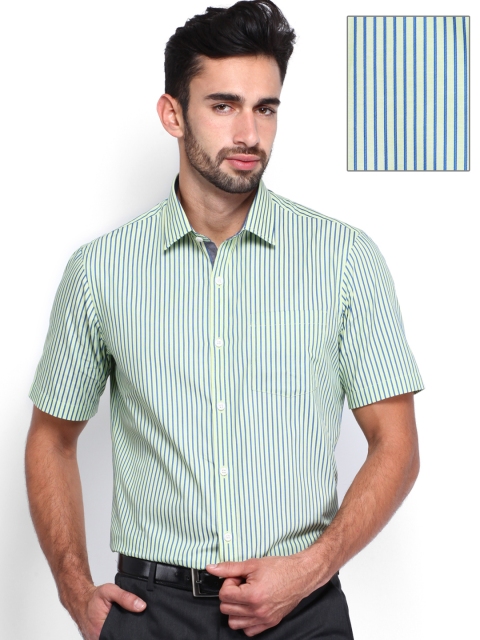 

Arrow Men Green & Blue Striped Slim Fit Semi Formal Shirt