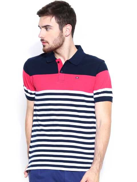 

Arrow Sport Men Navy & White Striped Polo T-shirt, Navy blue
