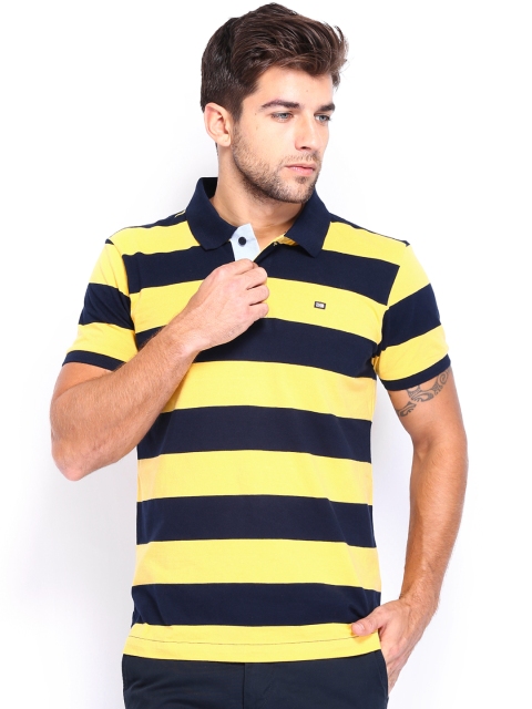 

Arrow Sport Men Navy & Yellow Striped Polo T-shirt, Navy blue