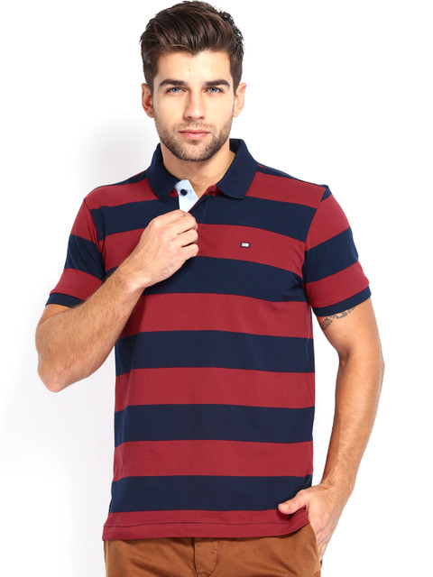 

Arrow Sport Men Red Navy Striped Polo Pure Cotton T-shirt