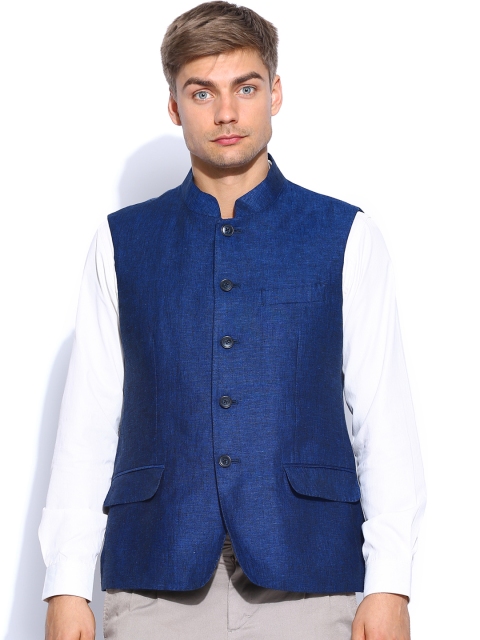 

Arrow Men Blue Body Tailored Fit Linen Nehru Jacket