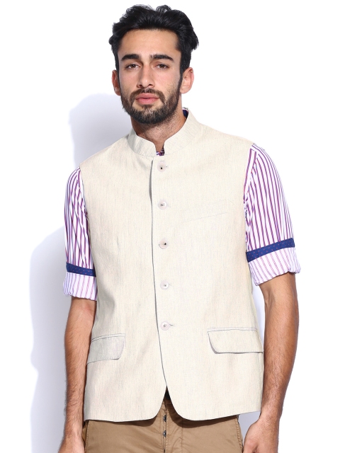 

Arrow Men Light Beige Body Tailored Fit Linen Nehru Jacket