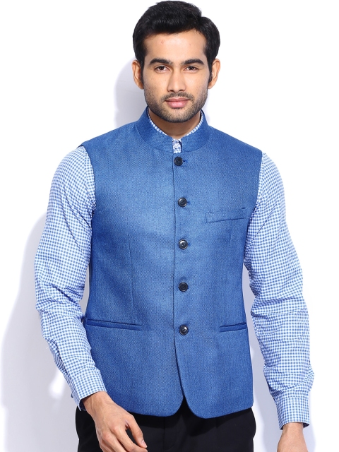

Arrow New York Men Blue Zero Calorie Fit Linen Nehru Jacket