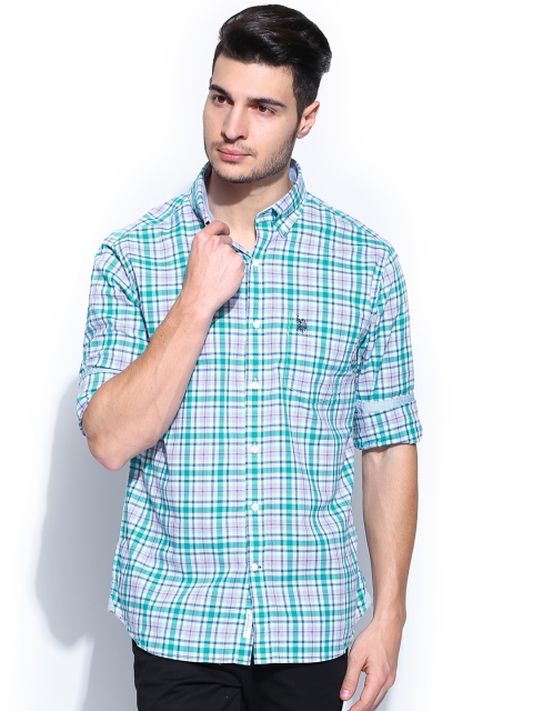 

U.S. Polo Assn. Men Green & Purple Checked Tailored Fit Casual Shirt