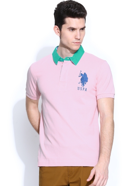 

U.S. Polo Assn. Men Pink Polo Pure Cotton T-shirt