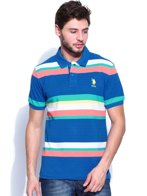 

U.S. Polo Assn. Men Multicoloured Daphne Striped Polo Pure Cotton T-shirt, Multi