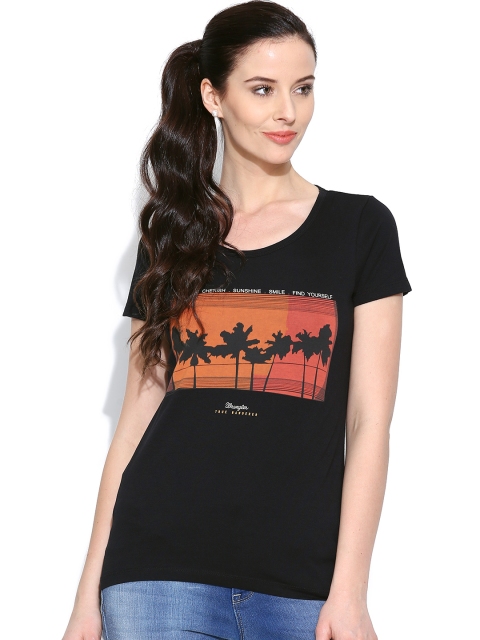 

Wrangler Women Black Printed Pure Cotton T-shirt