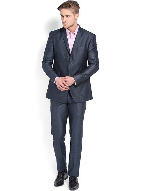 

Four One Oh Men Blue Tailored Fit Single-Breasted Party Suit