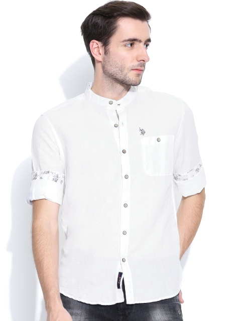 

U.S. Polo Assn. Denim Co. Men White Linen Slim Fit Casual Shirt