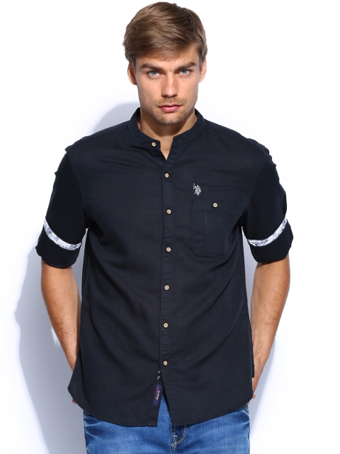 

U.S. Polo Assn. Denim Co. Men Black Slim Fit Linen Casual Shirt