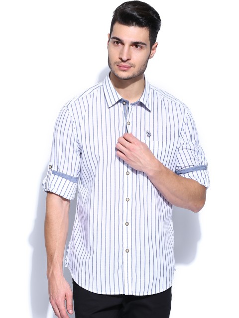 

U.S. Polo Assn. Denim Co. Men White & Blue Striped Casual Shirt