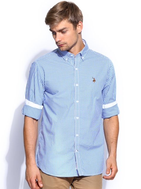 

U.S. Polo Assn. Men Blue & White Checked Tailored Fit Casual Shirt