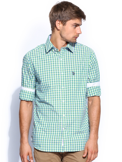 

U.S. Polo Assn. Men Green & Blue Checked Tailored Fit Casual Shirt