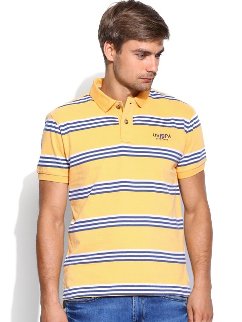 

U.S. Polo Assn. Denim Co. Men Yellow & Grey Striped Polo T-shirt