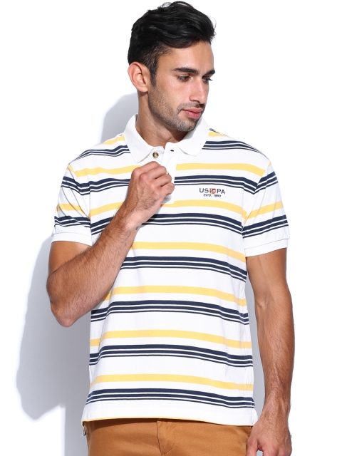 

U.S. Polo Assn. Denim Co. Men White Striped Polo T-shirt