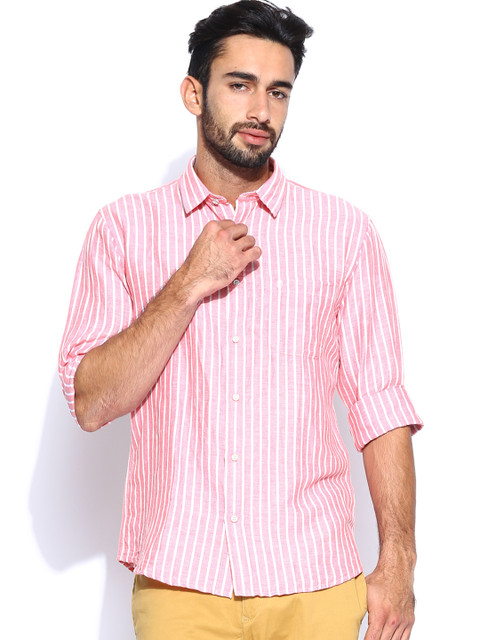 

IZOD Men Pink & White Striped Linen Slim Fit Casual Shirt