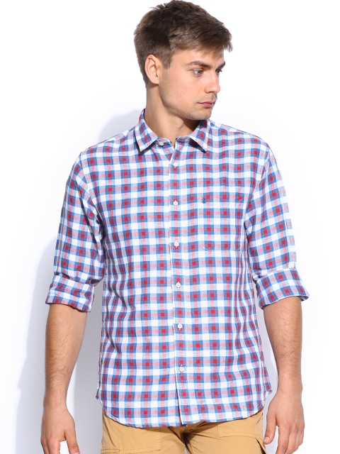 

IZOD Men White & Blue Checked Linen Slim Fit Casual Shirt