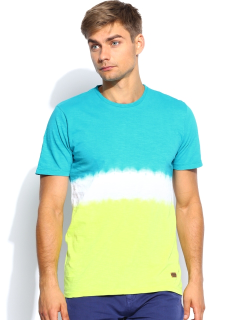 

IZOD Men Blue & Lime Green Ombre-Dyed T-shirt