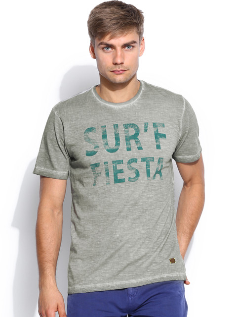 

IZOD Men Olive Green Washed Printed T-shirt