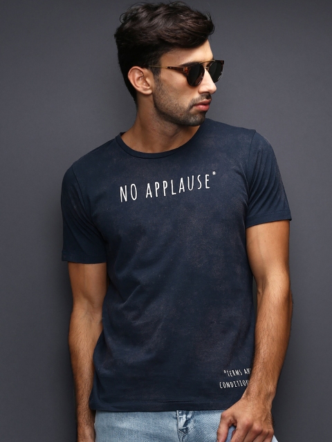 

WROGN Men Navy Printed T-shirt, Navy blue