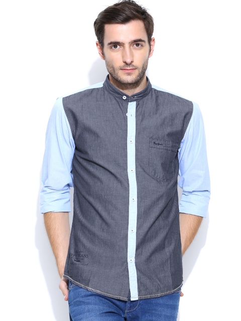 

Pepe Jeans Men Grey & Light Blue Semi Fit Casual Shirt
