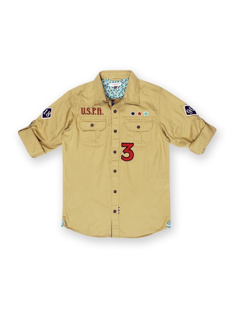 

U.S. Polo Assn. Kids Boys Khaki Solid Casual Shirt