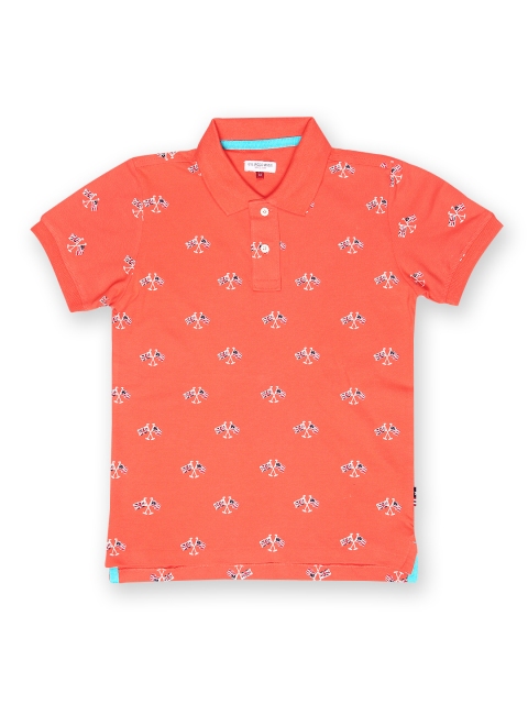 

U.S Polo Assn. Kids Boys Coral Orange Printed Polo T-shirt