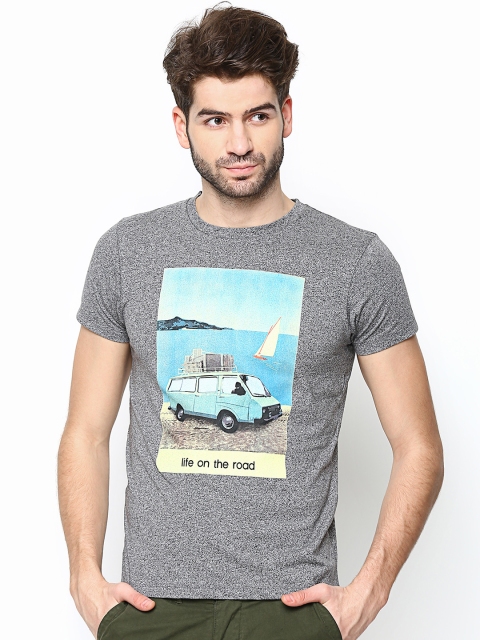 

Jack & Jones Men Grey Melange Printed T-shirt