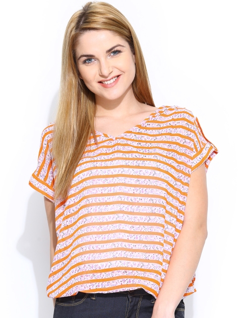 

Wills Lifestyle Women Orange & Off-White Striped Top