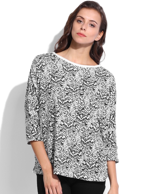 

French Connection Women White & Black Printed Top