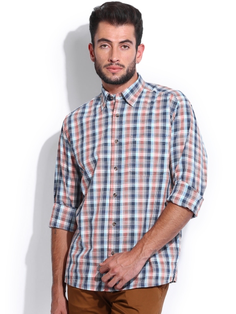

ColorPlus Men White & Navy Checked Classic Fit Casual Shirt