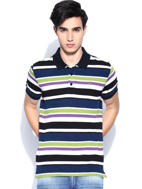 

John Players Men Multicoloured Striped Pique Polo Pure Cotton T-shirt, Multi
