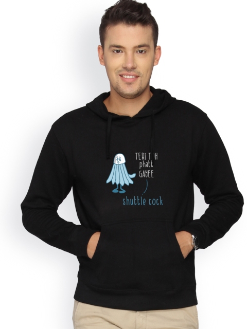 

Campus Sutra Men Black Printed Hooded Sweatshirt