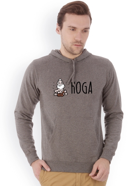 

Campus Sutra Men Charcoal Grey Printed Hooded Sweatshirt