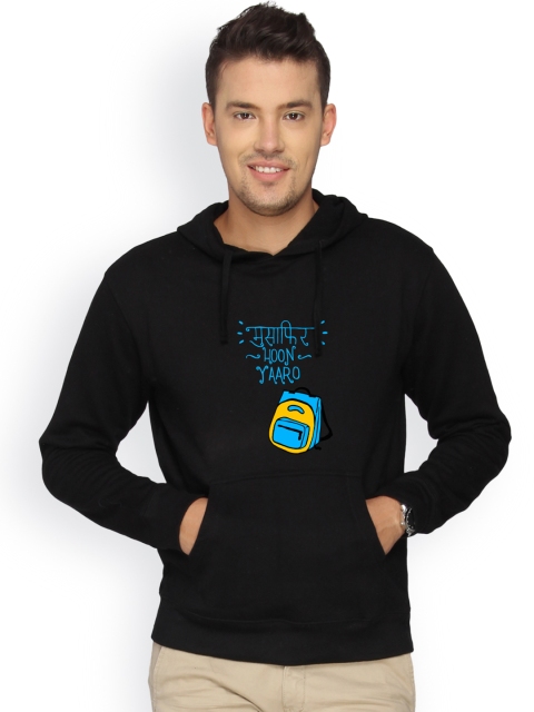 

Campus Sutra Men Black Hooded Sweatshirt