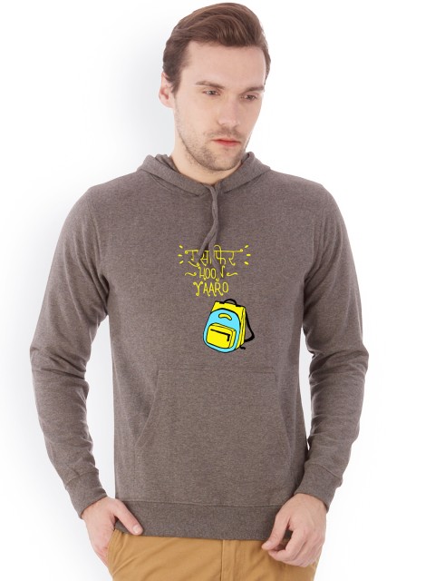 

Campus Sutra Men Charcoal Grey Printed Hooded Sweatshirt